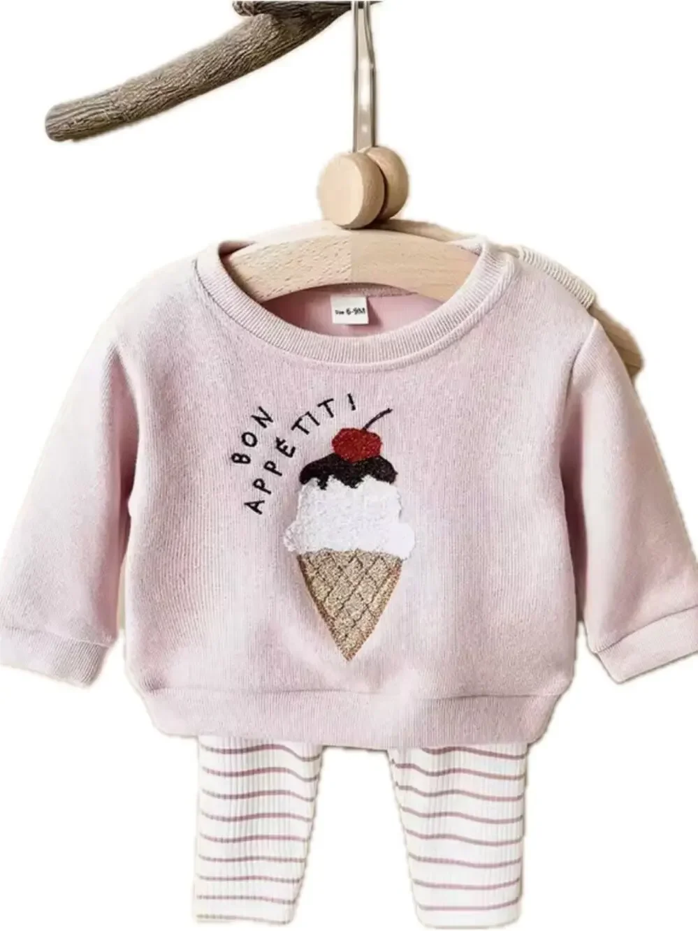 New toddler girl’s Pink 'Bon Appetit' Ice Cream Sweatshirt Set 12-18 months